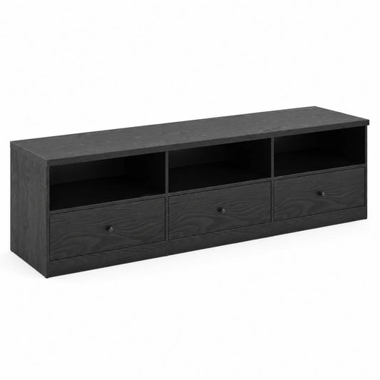 Meuble TV en bois noir avec 3 tiroirs 150 cm
