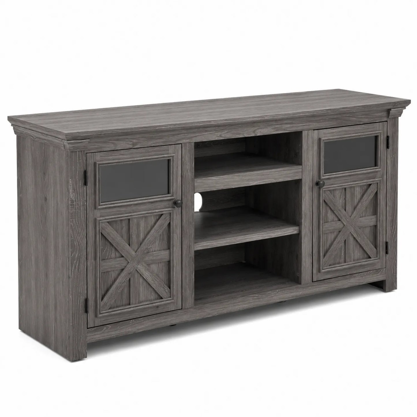 Meuble TV en Bois Gris avec Portes et Étagères