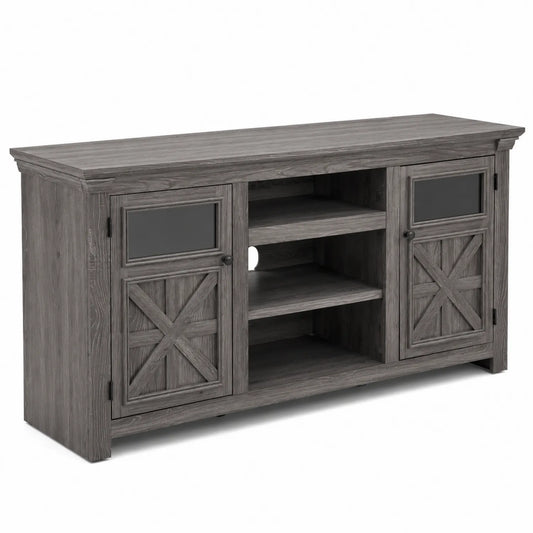 Meuble TV en Bois Gris avec Portes et Étagères
