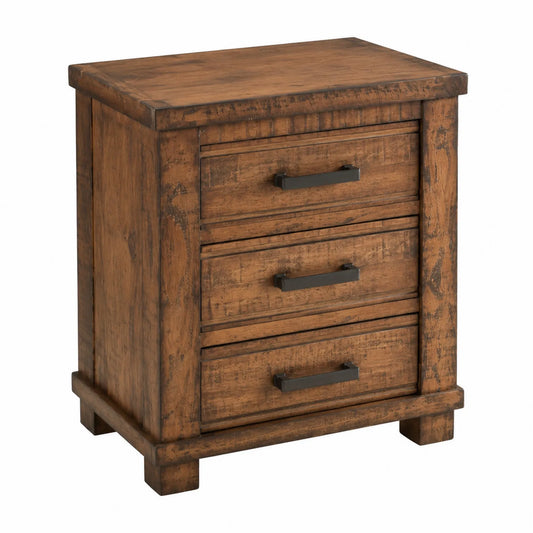 Table de chevet en bois avec 3 tiroirs marron