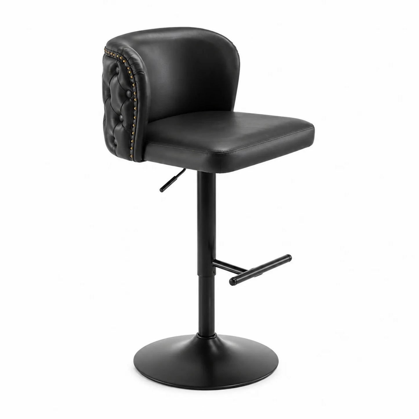 Tabouret de bar en cuir synthétique noir avec base métallique