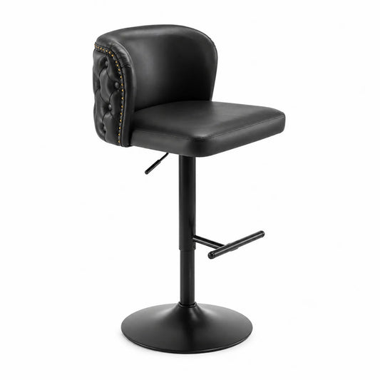 Tabouret de bar en cuir synthétique noir avec base métallique