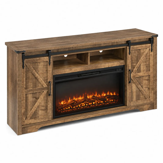 Meuble TV en bois avec cheminée électrique intégrée 152 cm