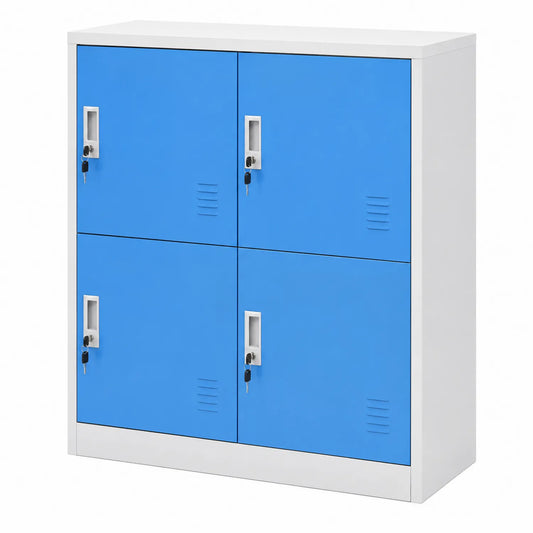 Armoire en métal bleu à 4 portes avec serrure