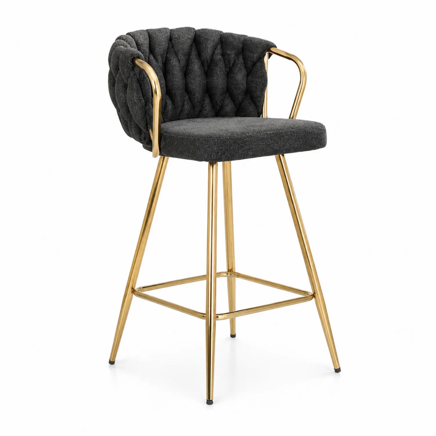 Tabouret de bar en tissu gris avec pieds en métal doré