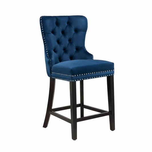 Tabouret de bar en velours avec pieds en bois