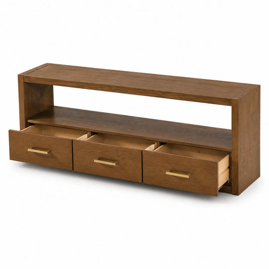 Meuble TV en bois de chêne avec 3 tiroirs 120 cm